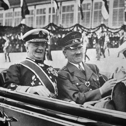 Miklós Horthy, Hungarian regent, and Adolf Hitler in 1938.