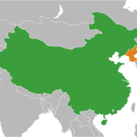 Map showing position of North Korea relative to China