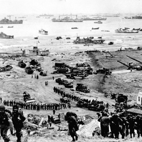 Reinforcing Omaha Beach with men and equipment