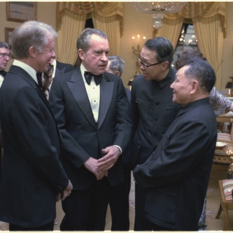 Jimmy Carter, Richard Nixon and Deng Xiaoping during the state dinner for the Vice Premier of China