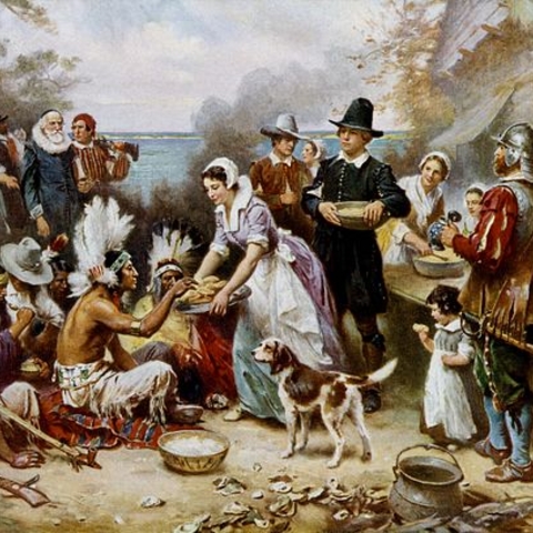 Jean Leon Gerome Ferris's 1912 illustration, The First Thanksgiving, 1621