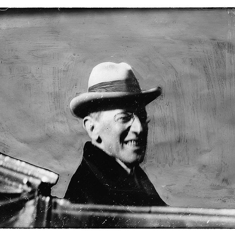 Glass negative of Woodrow Wilson from the Library of Congress.