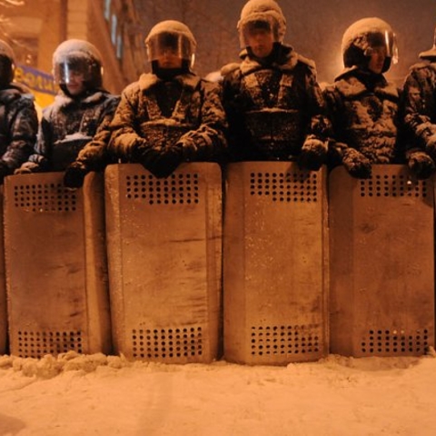 Riot police officers in Kyiv, December 2013