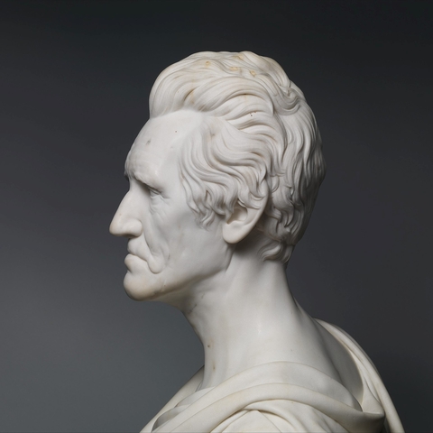 Side view of an Andrew Jackson bust at the MET.