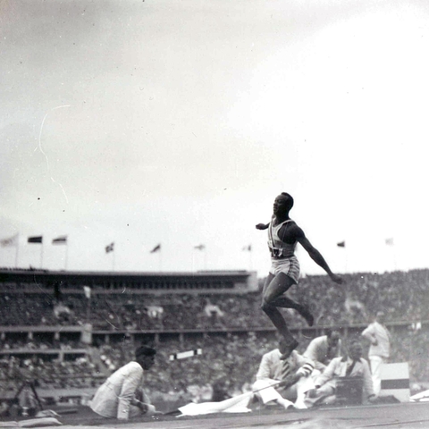 Jesse Owens at the 1936 Olympic Games in Berlin, Germany.