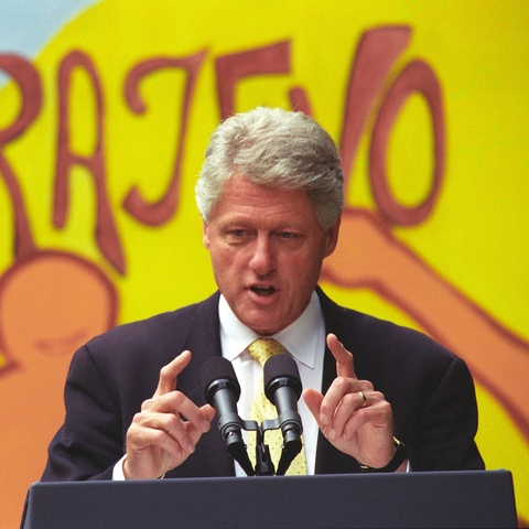 President Bill Clinton addressing a high school in Sarajevo, Bosnia and Herzegovina in 1999.