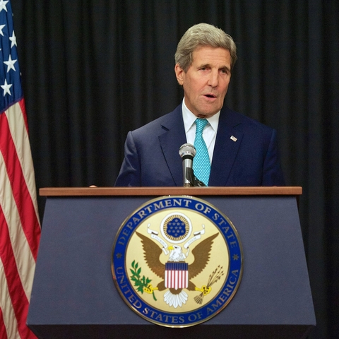 John Kerry addressing reporters in 2015.