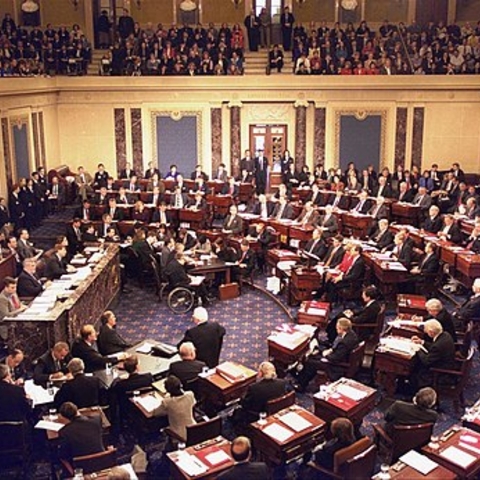The 1999 impeachment trial of President Bill Clinton, Chief Justice William Rehnquist presiding