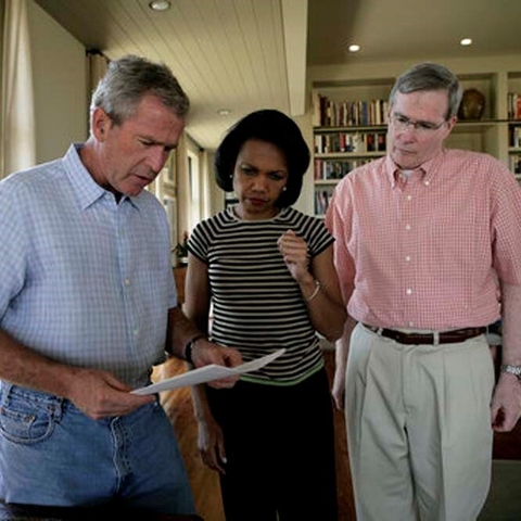 President George W. Bush with Secretary of State Condoleezza Rice and National Security Advisor Stephen Hadley in 2006.