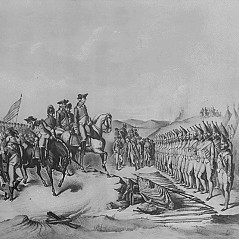 Hessian troops surrendering to General George Washington after the Battle of Trenton.