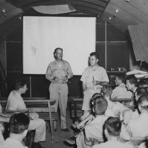 Hiroshima atomic bomb crew before the flight of Enola Gay.