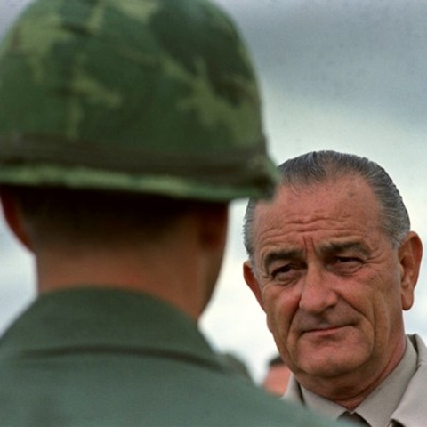 President Lyndon B. Johnson visiting American troops in Vietnam in 1966.