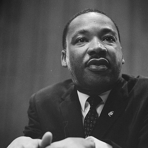Dr. Martin Luther King, Jr. at a press conference in 1964.