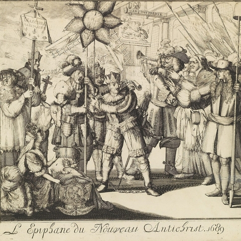 Print of "The Epiphany of the New Antichrist" by Romeyn de Hooghe.