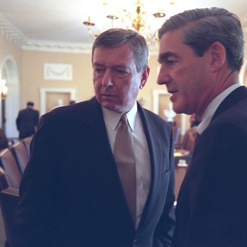 From left to right, Attorney General John Ashcroft and FBI Director Robert Mueller in 2001.