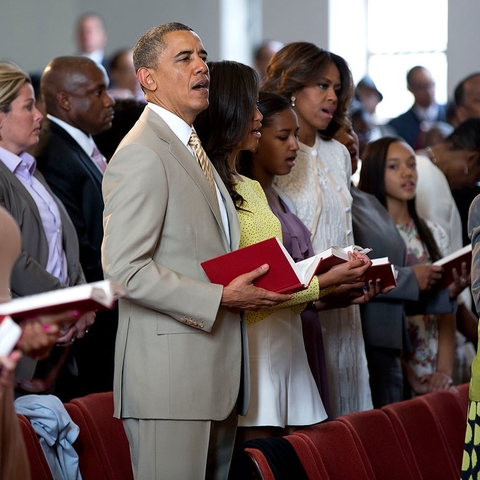 The Obama family attending a 2014 Easter service at 19th Street Baptist Church.