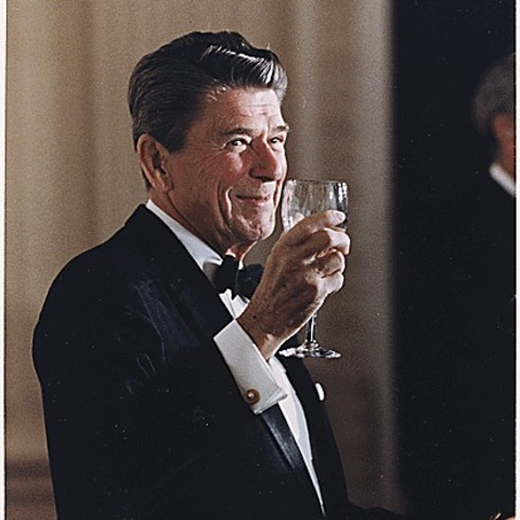 Ronald Reagan toasting at a State Dinner during his presidency.