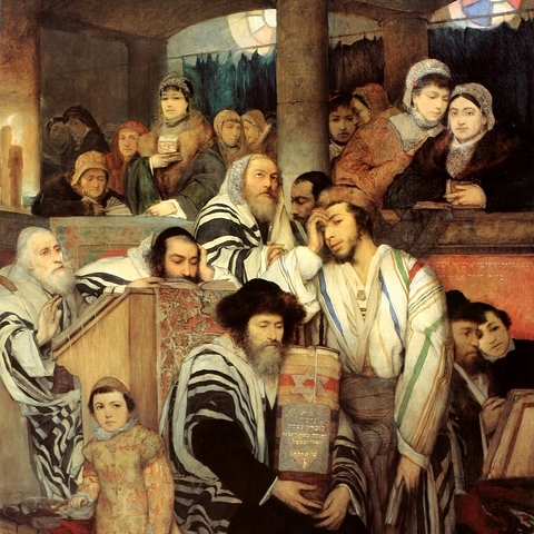 Maurycy Gottlieb - Jews Praying in the Synagogue on Yom Kippur.