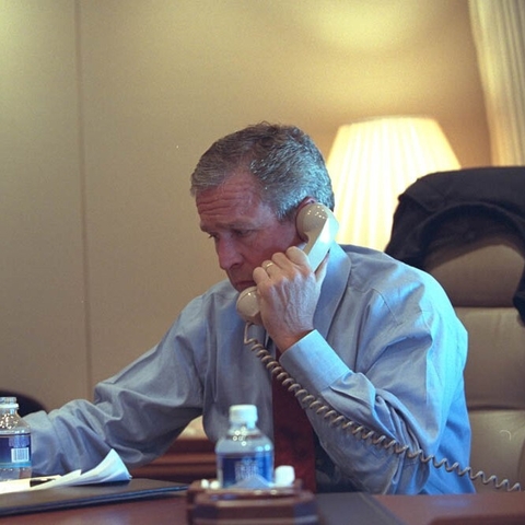 President George W. Bush talking on the phone the day of the September 11th terrorist attacks.