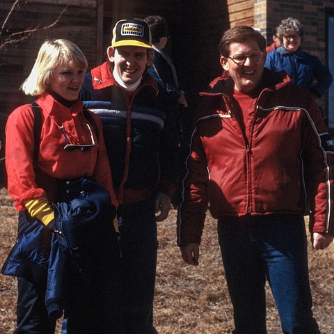 South Dakota Governor William Janklow (right) at the 1983 Governor's Snowmobile Ride through the Black Hills.