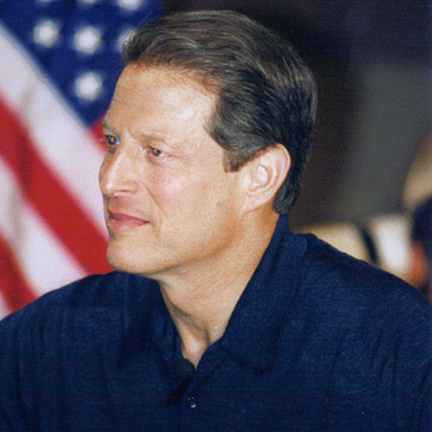 A photo of Al Gore I\in Manchester, New Hampshire, campaigning for President of the United States in 1999