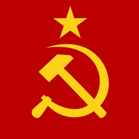 The sickle and hammer on a Soviet Union flag from the 1930s.