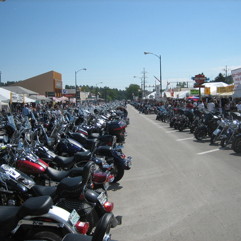 Motorbikes on Main Street during Bike Week 2006 in Sturgis, South Dakota.