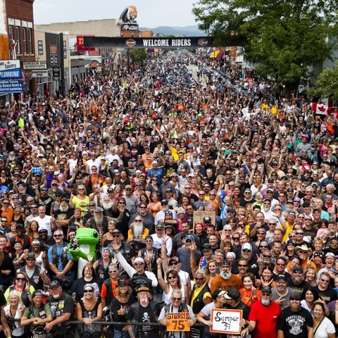 Attendees at the 2018 Sturgis Motorcycle Rally on Main Street.