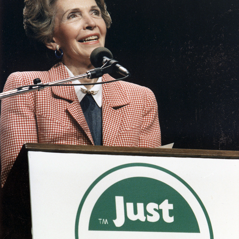 Nancy Reagan speaking at a "Just Say No" Rally.