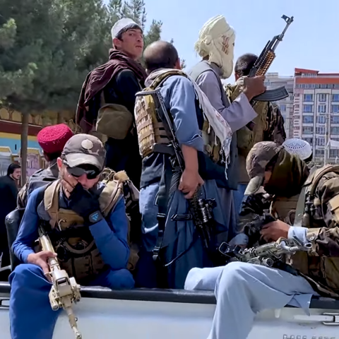 Taliban fighters patrol the streets of Kabul in August, 2021.