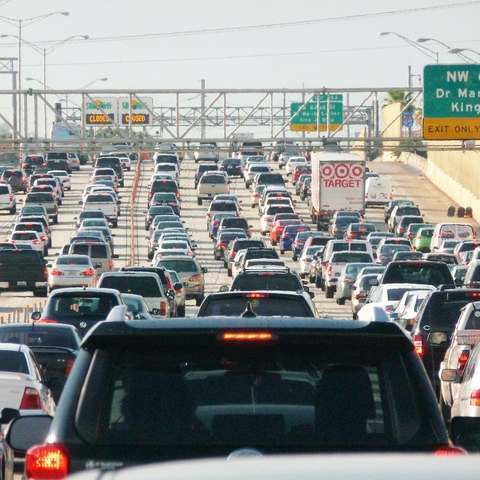 Rush hour traffic in Interstate 95 in Miami.