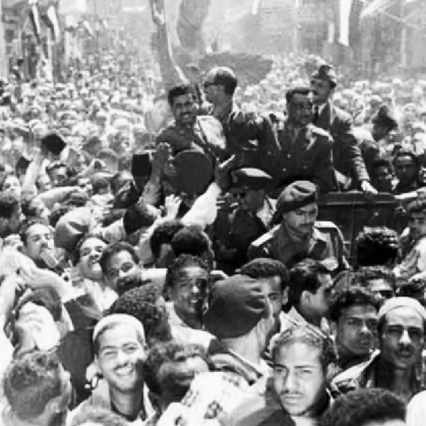 Members of the Free Officers welcomed by crowds in Cairo in January 1953.