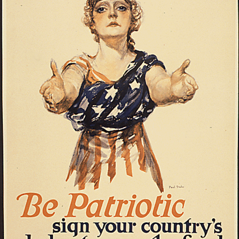 Poster with a patriotic theme to save food (1917), issued when domestic food restrictions were applied to support the war effort.