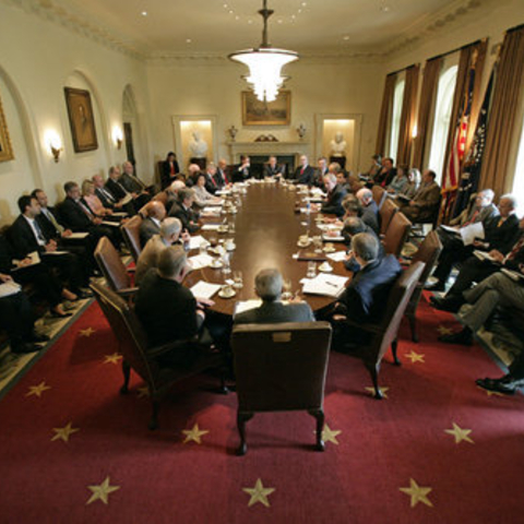 President George W. Bush meets with his cabinet after his re-election.