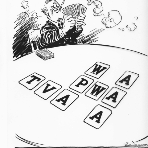 1935 cartoon by Vaughn Shoemaker in which he parodied the New Deal as a card game with alphabetical agencies.