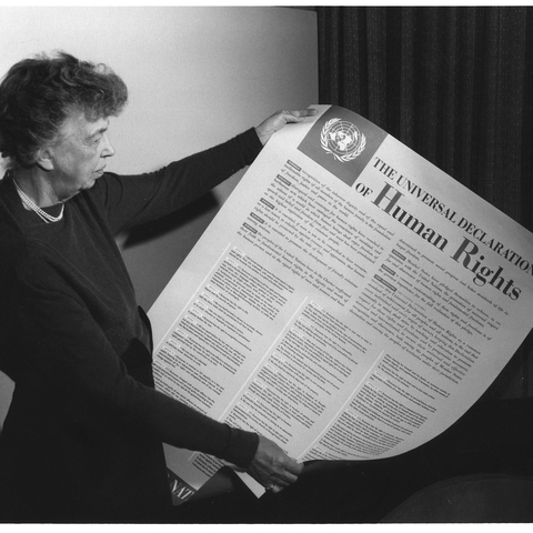 Eleanor Roosevelt and the Universal Declaration of Human Rights (1948)—Article 19 states that "Everyone has the right to freedom of opinion and expression; this right includes freedom to hold opinions without interference and to seek, receive and impart information and ideas through any media and regardless of frontiers."