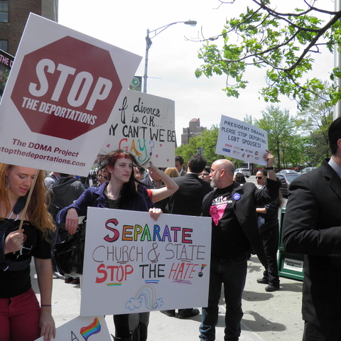 2011 protest in New Jersey by Garden State Equality in support of same-sex marriage and against deportation of LGBT spouses.