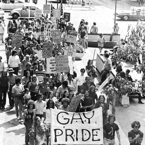 A gay march in Minneapolis on June 30, 1973, the first in the country with the headline "Gay Pride".