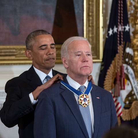 President Obama presents Biden with the Presidential Medal of Freedom with Distinction, January 12, 2017.