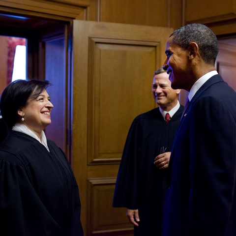 Kagan, Obama, and Roberts before her investiture ceremony, October 1, 2010.