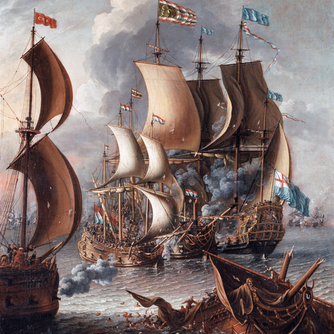 A Sea Fight with Barbary Corsairs by Laureys a Castro, c. 1681