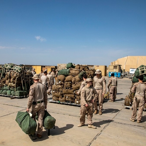 2nd Battalion, 7th Marines packing up gear to withdraw from Al-Taqaddum Air Base, 24 March 2020.