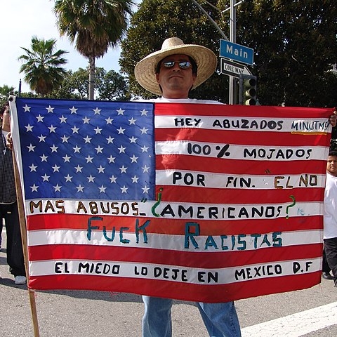 Immigrant rights march for amnesty in downtown Los Angeles, California on May Day, 2006.