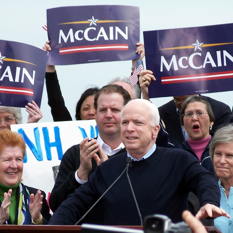McCain formally announces his candidacy for president in Portsmouth, New Hampshire, 2007.