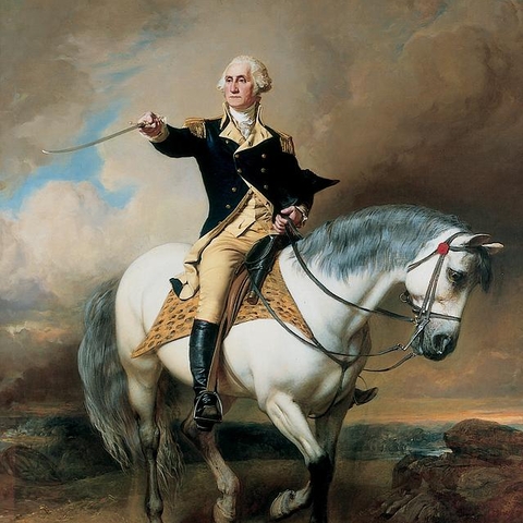 Washington Receiving a Salute on the Field of Trenton by John Faed, featuring Blueskin.