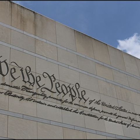 "We the People" Inscription located on the facade of the National Constitution Center.