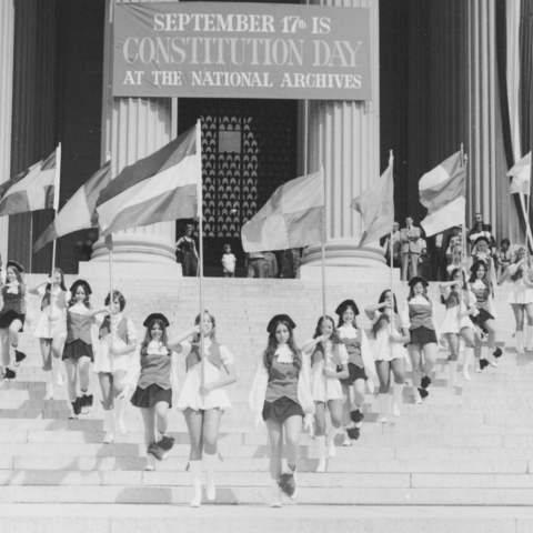 Jefferson High School Marching Colonials perform on the steps of National Archives Building on Constitution Day, September 17, 1974.