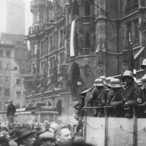 Nazis at Marienplatz in Munich during the 1923 Beer Hall Putsch.