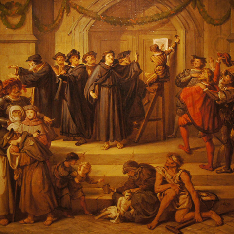 1878 painting of Martin Luther and his followers by Julius Hubner