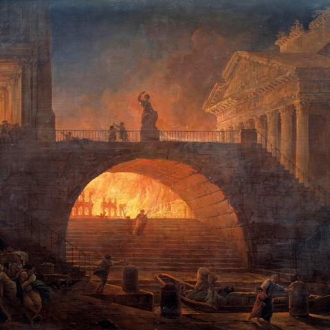 The Fire of Rome, 18 July 64 AD, Oil on Canvas, Robert Hubert, 1785. In the Musee des Beaux-Arts Andre Malraux; Le Havre, France.